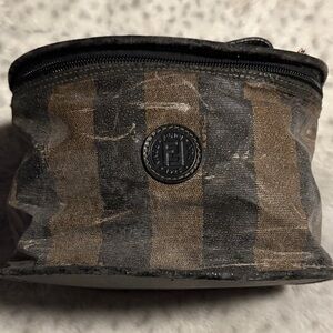 Fendi Brown and Black Striped Canvas Toiletry Pouch
